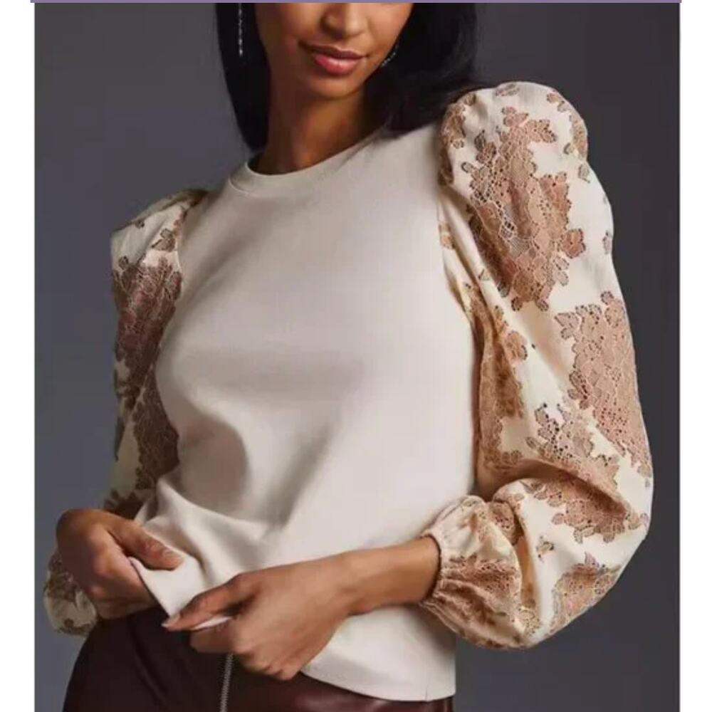 Women’s‎ M Dolan Anthropologie Puff Sleeve Lace Top Romantic Cottagecore - Picture 5 of 5